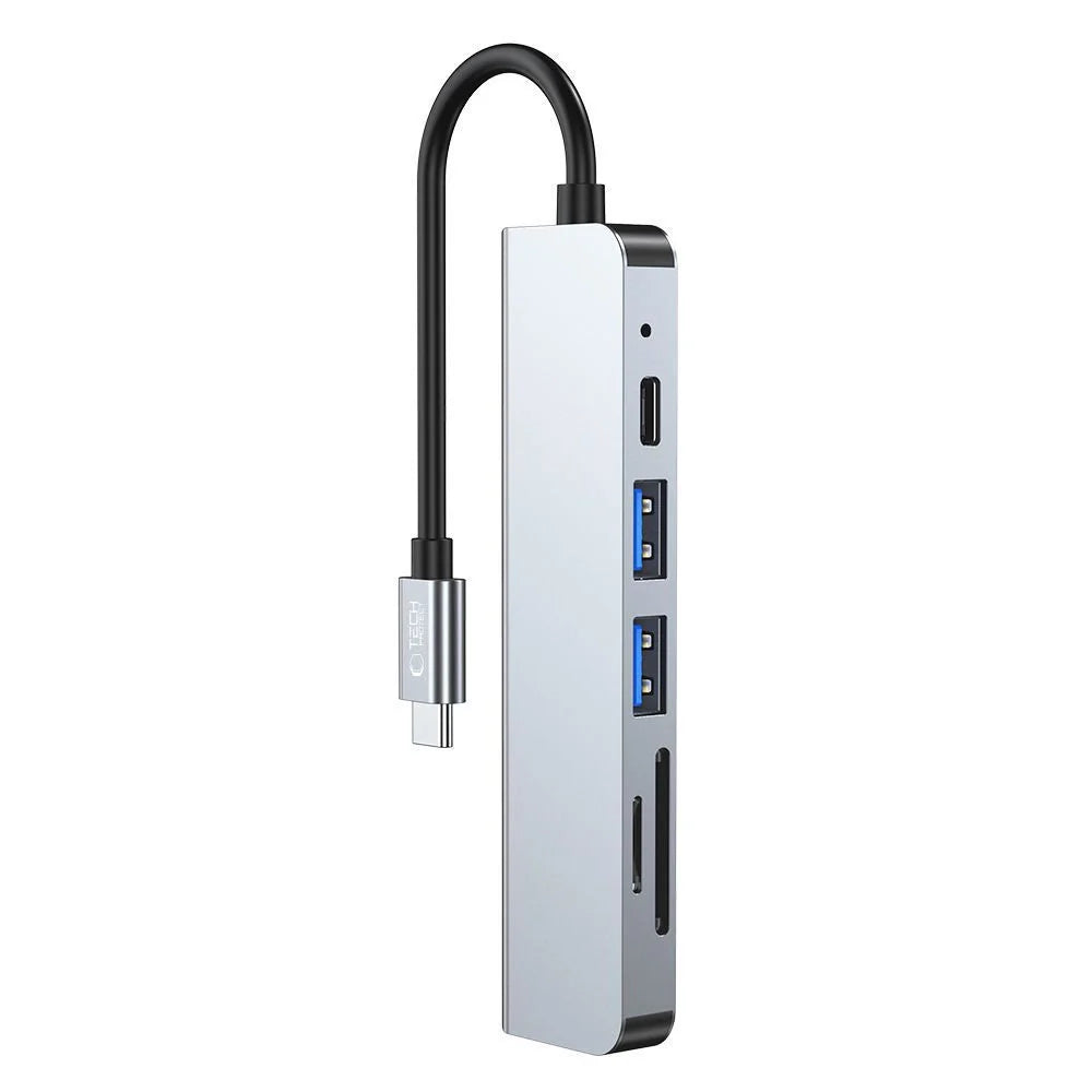HUB Tech-Protect V4 6in1 USB-C - USB-A 3.0 / USB-A 2.0 / USB-C / HDMI / micro SD / TF / SD Kortläsare - Grå