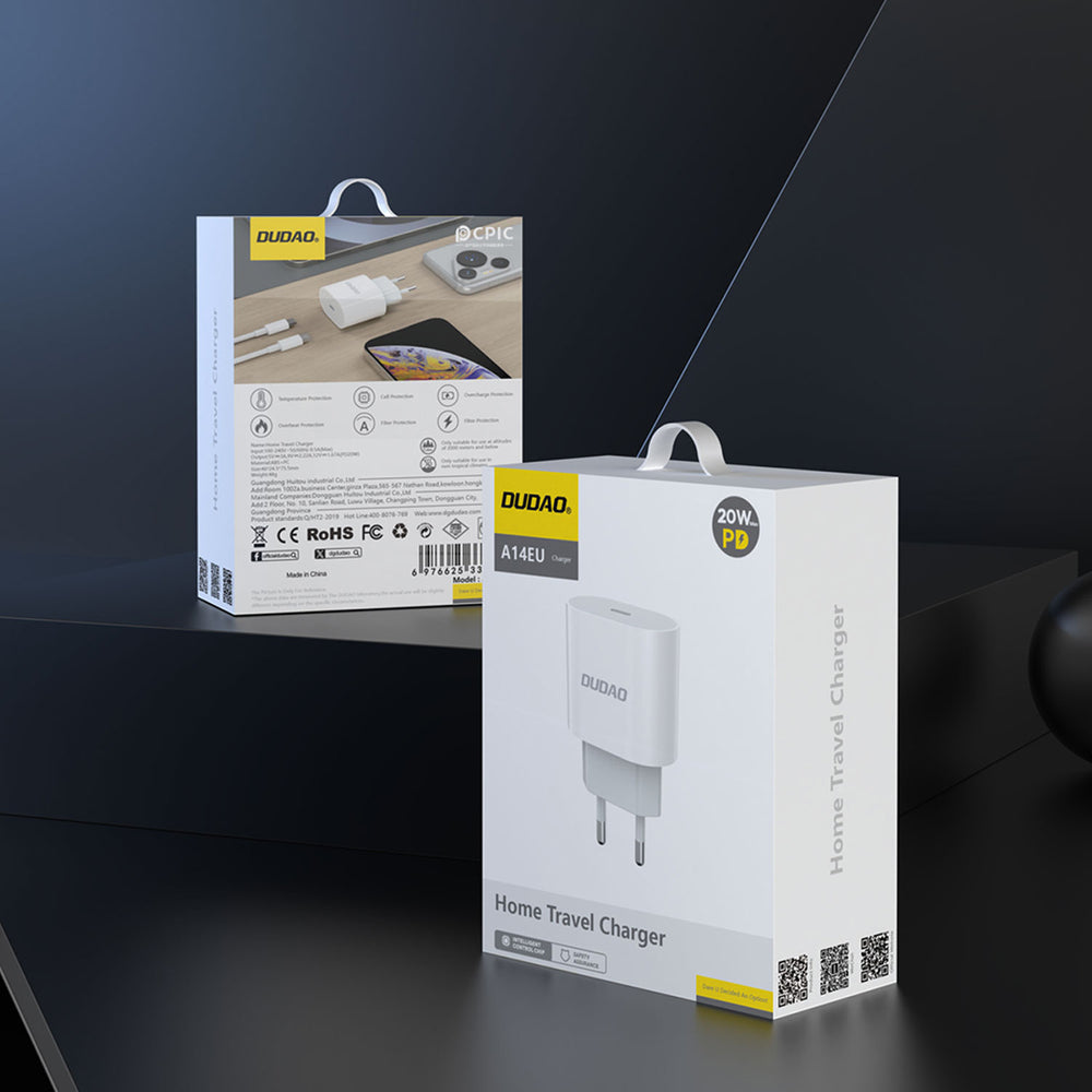 Dudao A14EUC PD 20W USB-C väggladdare med kabel - vit