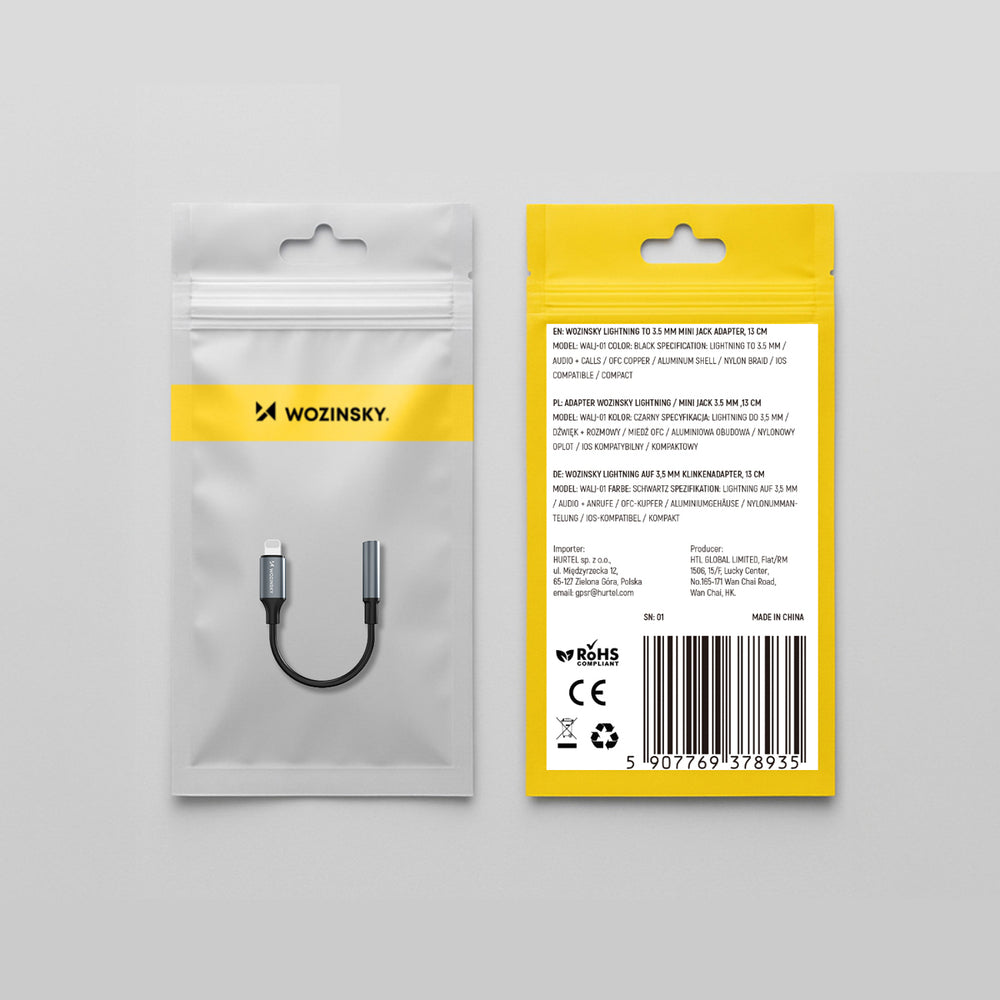 Wozinsky WALJ-01 Lightning adapter - 3,5 mm mini jack - svart
