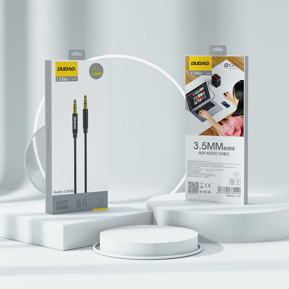 Dudao L12S AUX kabel mini jack 3,5 mm 1m 3-pol stereo - svart