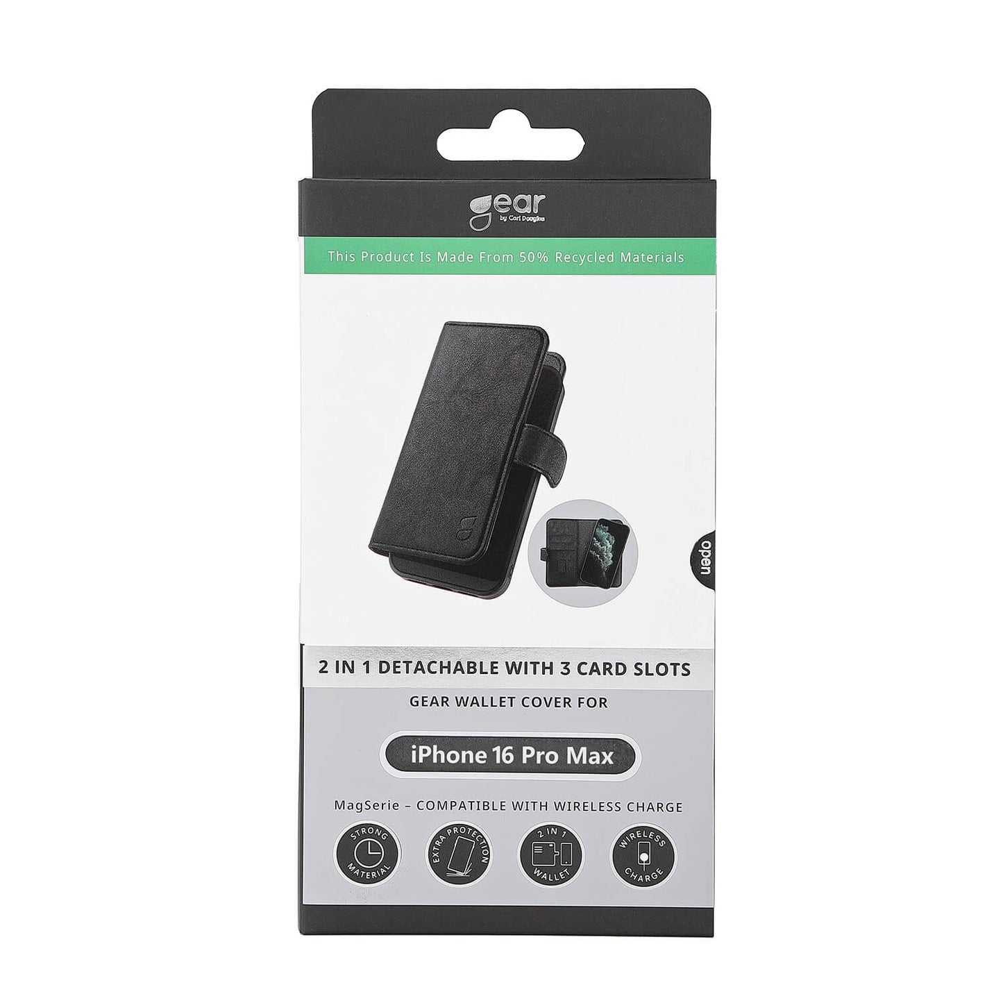 Gear 2in1 3 Card Recycled Mag Serie iPhone 16 Pro Black