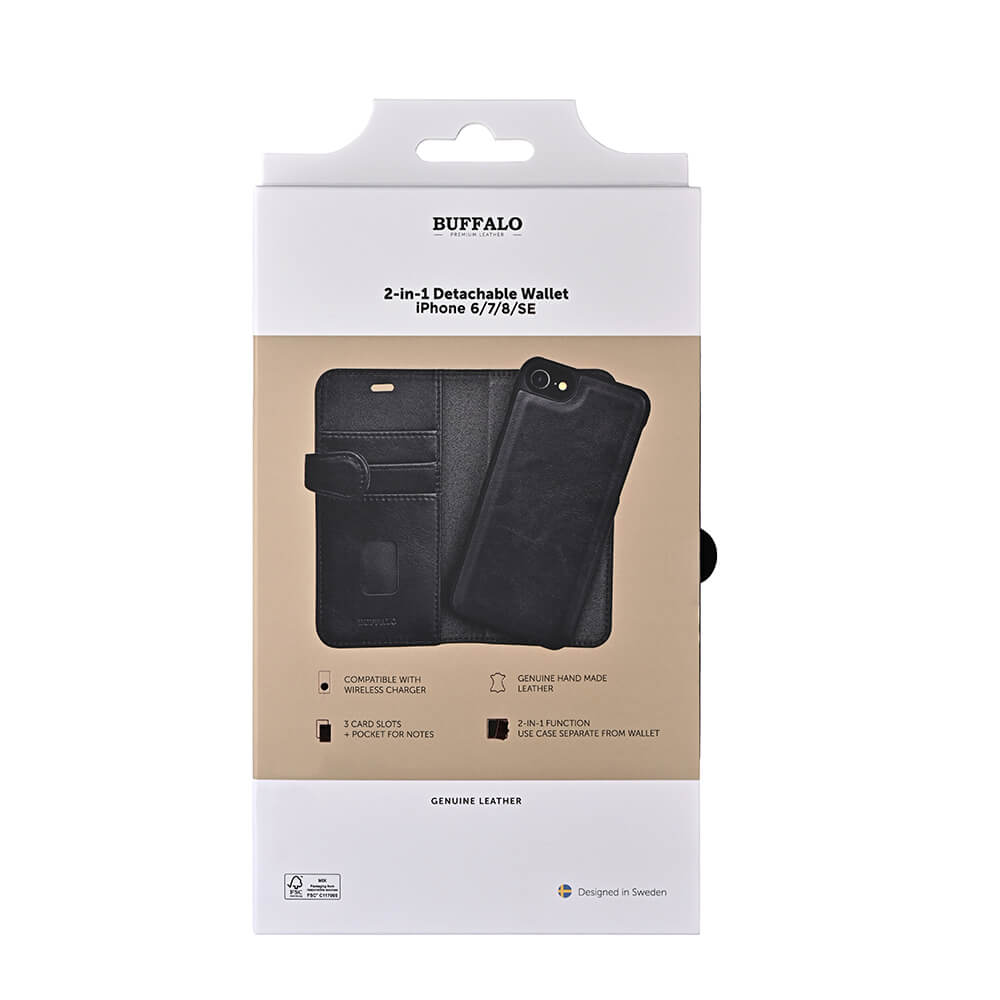 Buffalo 2in1 Wallet Leather 3 Card iPhone 6/7/8/Se Black