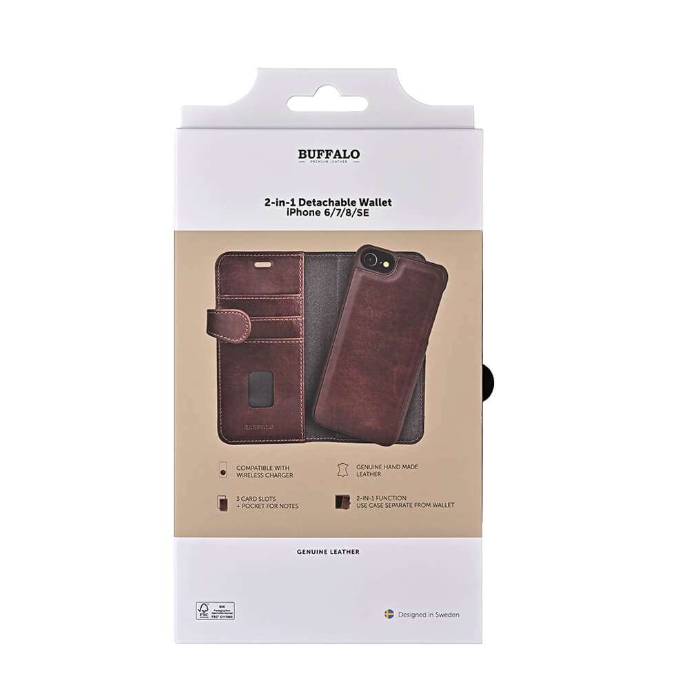 Buffalo 2in1 Wallet Leather 3 Card iPhone 6/7/8/Se Brown