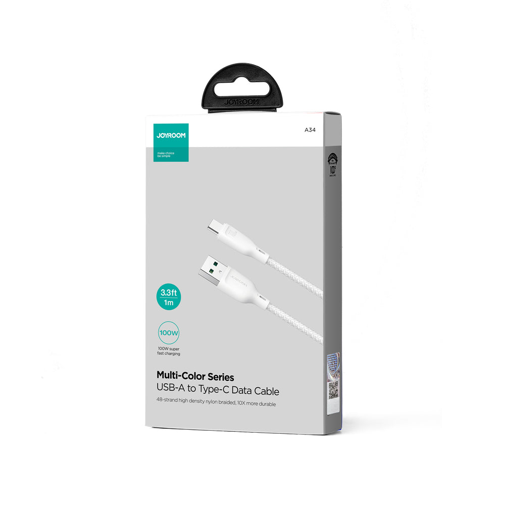 Joyroom Multi-Color Series S-A34 USB-A / USB-C 100W Kabel 1m - Vit