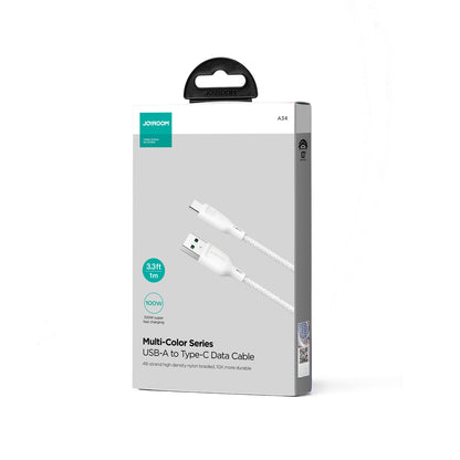 Joyroom Multi-Color Series S-A34 USB-A / USB-C 100W Kabel 1m - Vit