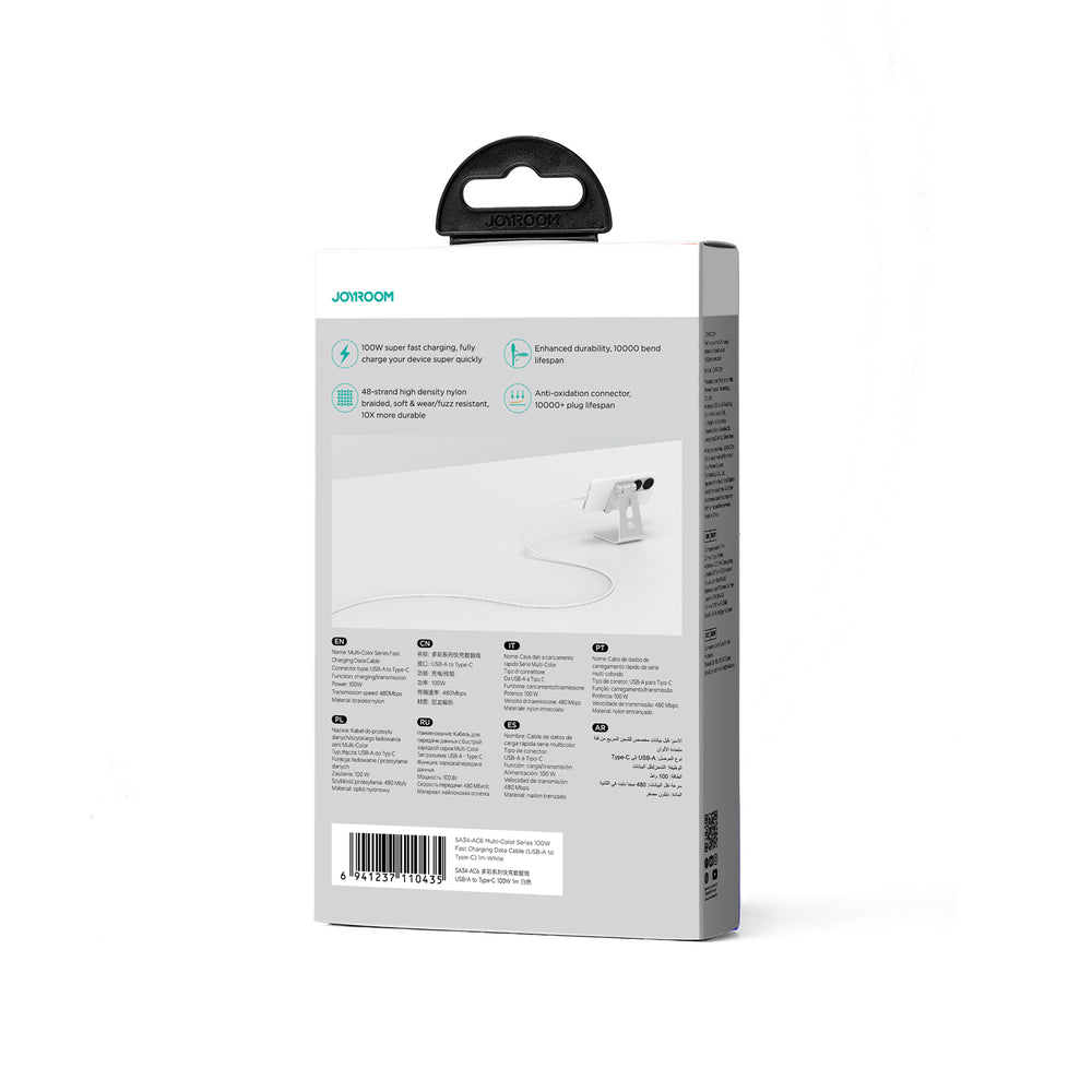 Joyroom Multi-Color Series S-A34 USB-A / USB-C 100W Kabel 1m - Vit