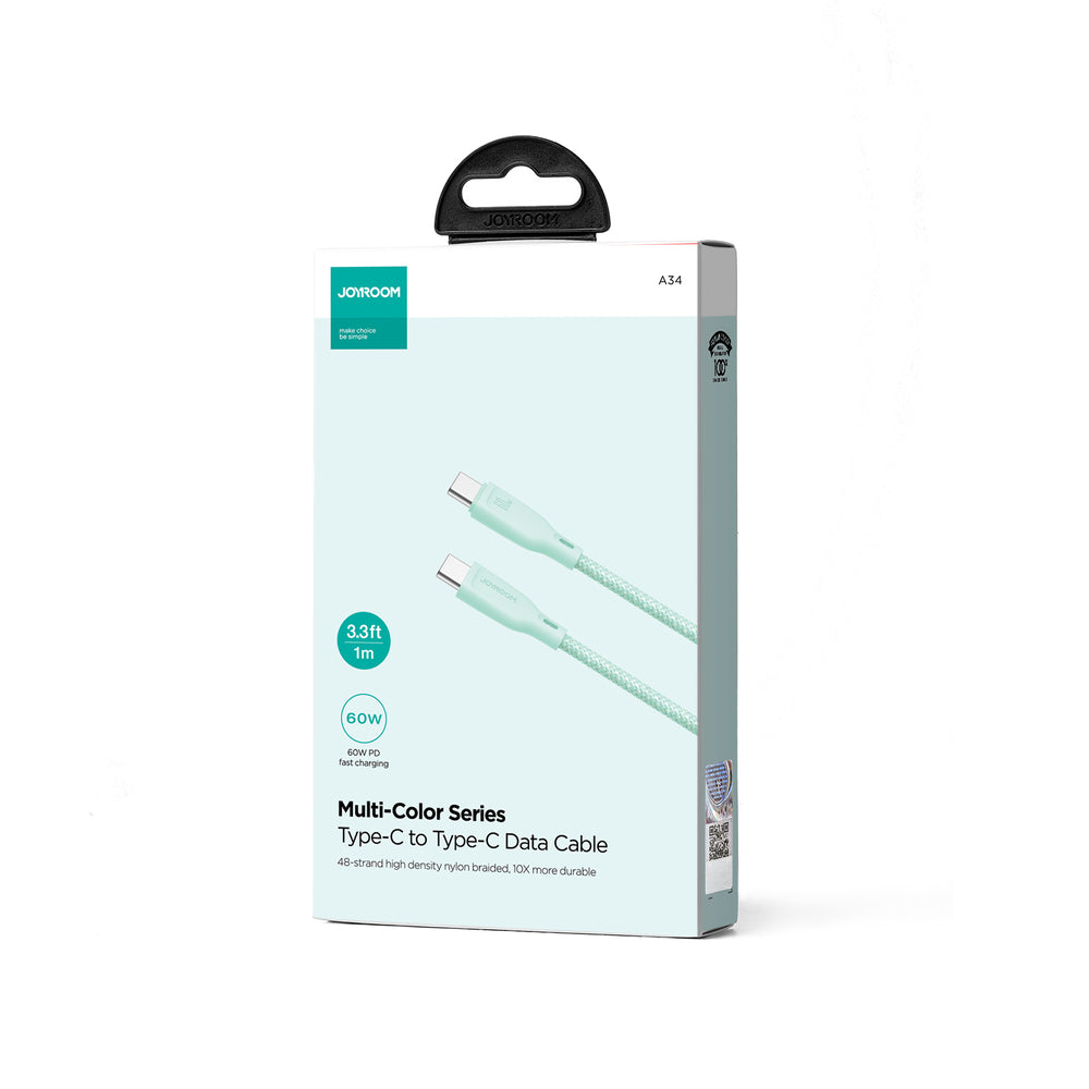 Joyroom Multi-Color Series S-A34 USB-C / USB-C PD 60W-kabel 1m - grön