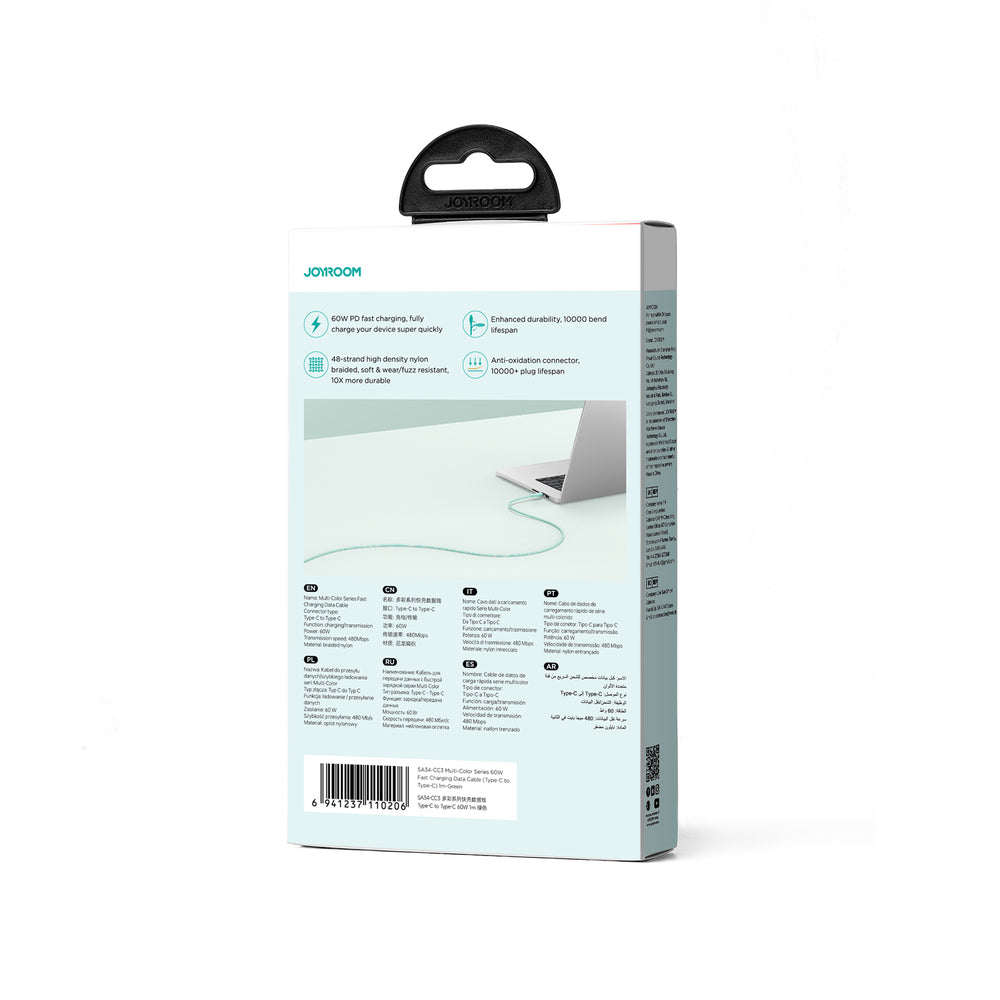Joyroom Multi-Color Series S-A34 USB-C / USB-C PD 60W-kabel 1m - grön