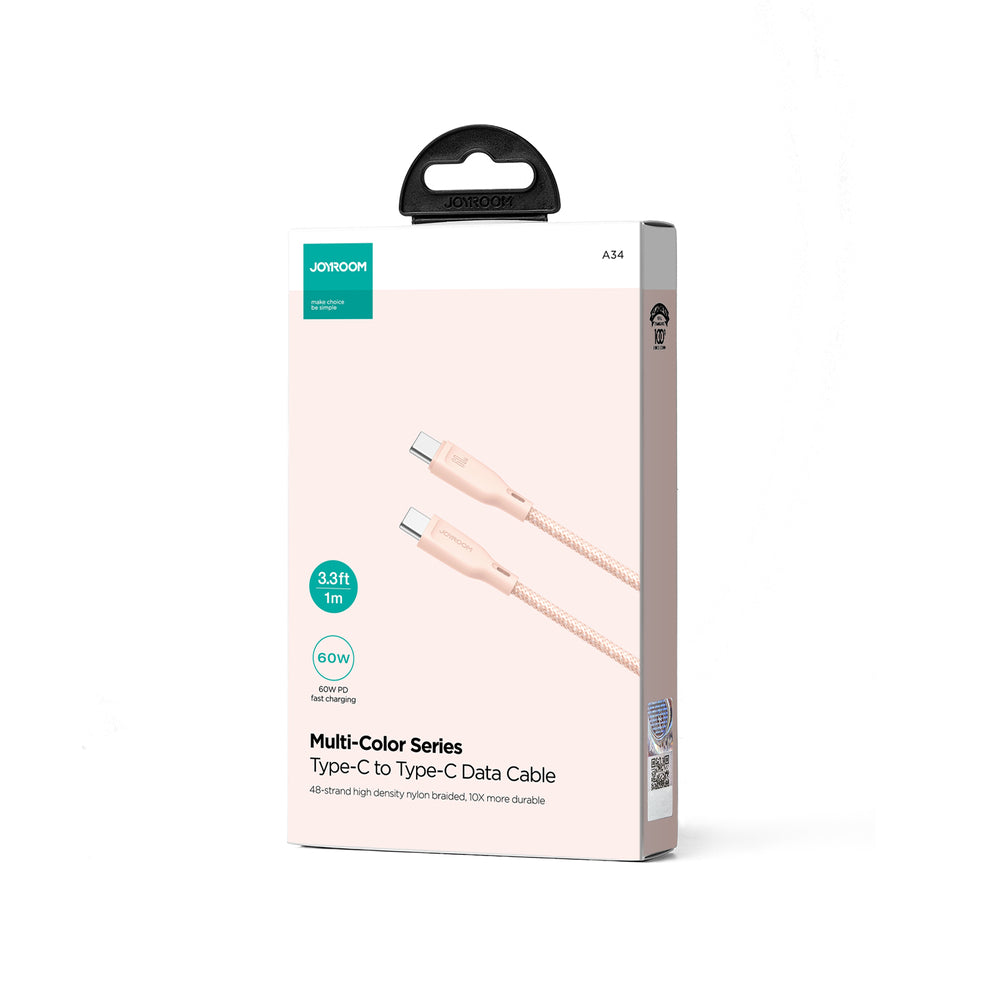 Joyroom Multi-Color Series S-A34 USB-C / USB-C PD 60W 1m-kabel - Pink