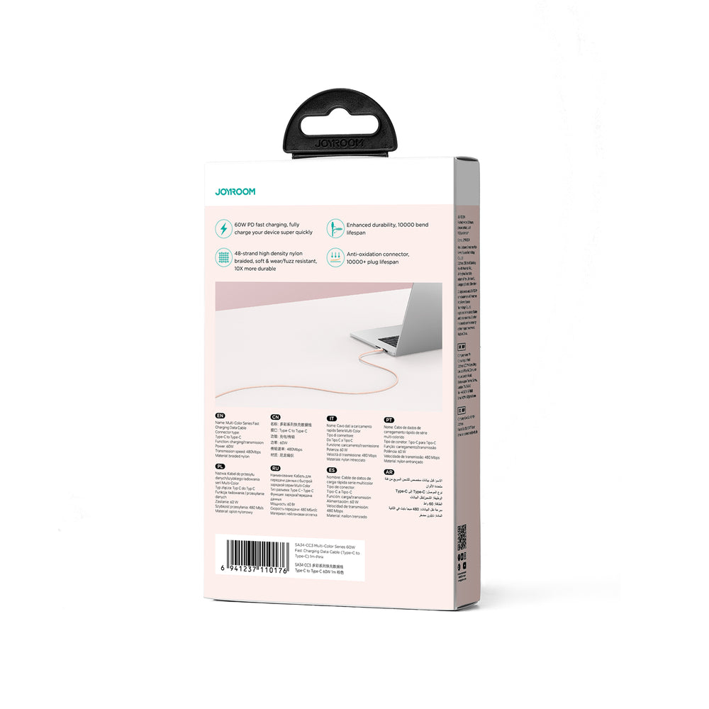 Joyroom Multi-Color Series S-A34 USB-C / USB-C PD 60W 1m-kabel - Pink