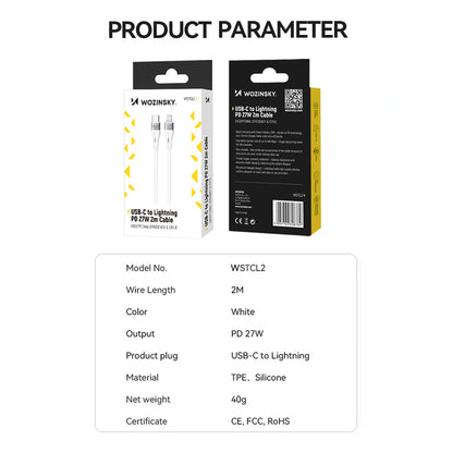 Wozinsky WSTCL1 Lightning / USB-C PD 27W-kabel 1 m - vit