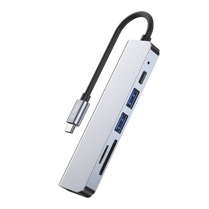 HUB Tech-Protect V4 6in1 USB-C - USB-A 3.0 / USB-A 2.0 / USB-C / HDMI / micro SD / TF / SD Kortläsare - Grå