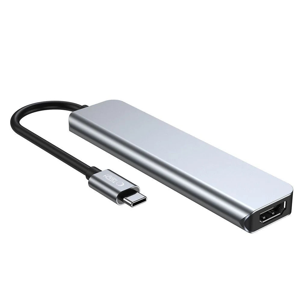 HUB Tech-Protect V4 6in1 USB-C - USB-A 3.0 / USB-A 2.0 / USB-C / HDMI / micro SD / TF / SD Kortläsare - Grå