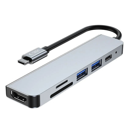 HUB Tech-Protect V4 6in1 USB-C - USB-A 3.0 / USB-A 2.0 / USB-C / HDMI / micro SD / TF / SD Kortläsare - Grå