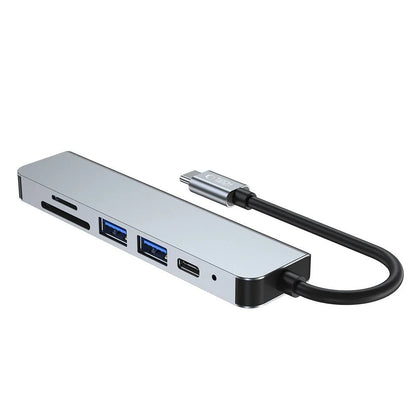 HUB Tech-Protect V4 6in1 USB-C - USB-A 3.0 / USB-A 2.0 / USB-C / HDMI / micro SD / TF / SD Kortläsare - Grå