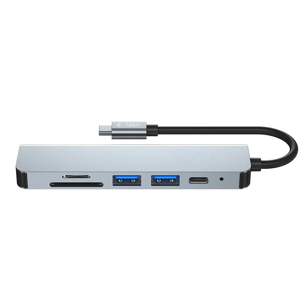HUB Tech-Protect V4 6in1 USB-C - USB-A 3.0 / USB-A 2.0 / USB-C / HDMI / micro SD / TF / SD Kortläsare - Grå