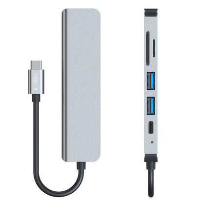 HUB Tech-Protect V4 6in1 USB-C - USB-A 3.0 / USB-A 2.0 / USB-C / HDMI / micro SD / TF / SD Kortläsare - Grå