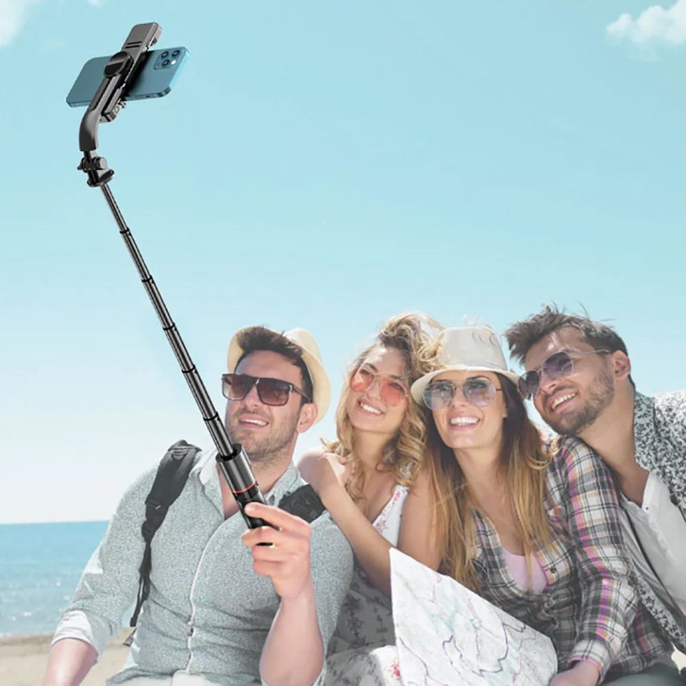 Tech-Protect L05S Bluetooth-selfiestick med stativ upp till 105 cm med LED-ljus - svart