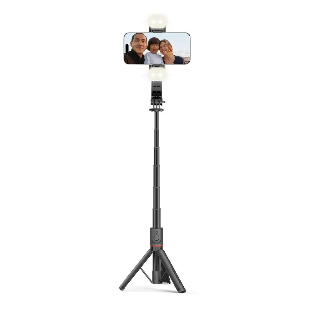 Tech-Protect L05S Bluetooth-selfiestick med stativ upp till 105 cm med LED-ljus - svart