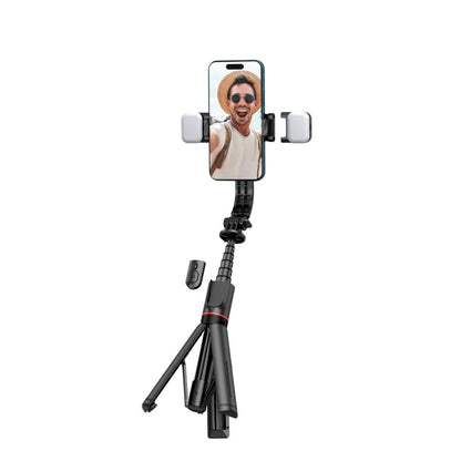 Tech-Protect L05S Bluetooth-selfiestick med stativ upp till 105 cm med LED-ljus - svart