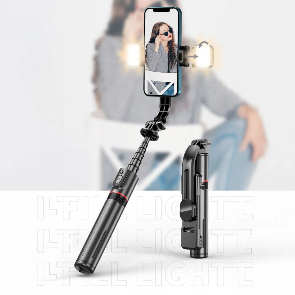 Tech-Protect L05S Bluetooth-selfiestick med stativ upp till 105 cm med LED-ljus - svart