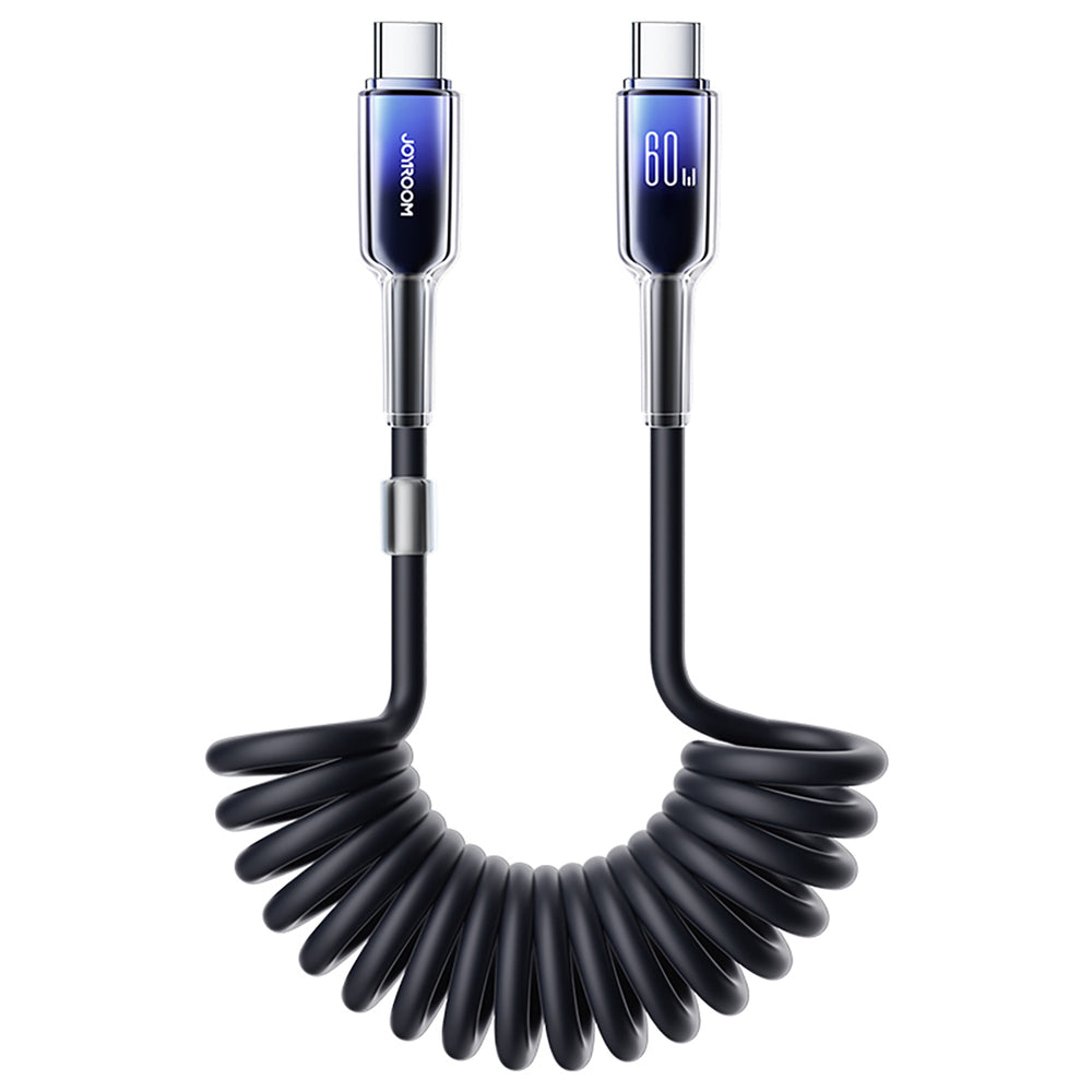 Joyroom S-A43 Crystal-Clear Series 60W USB-C - USB-C spiralkabel 1,5m - svart