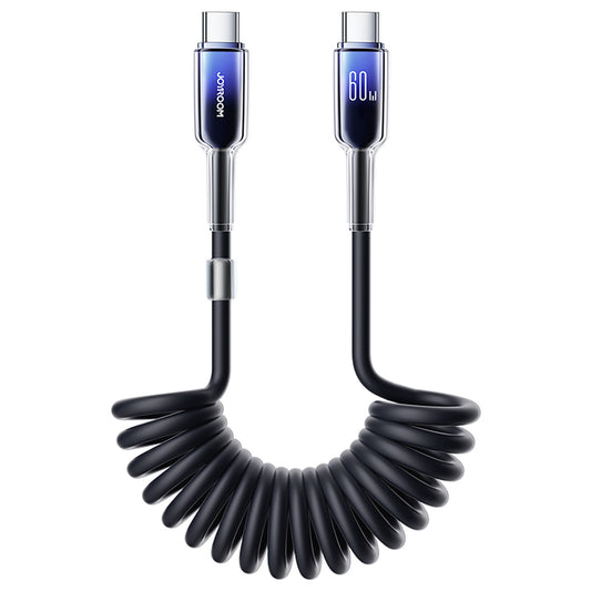 Joyroom S-A43 Crystal-Clear Series 60W USB-C - USB-C spiralkabel 1,5m - svart