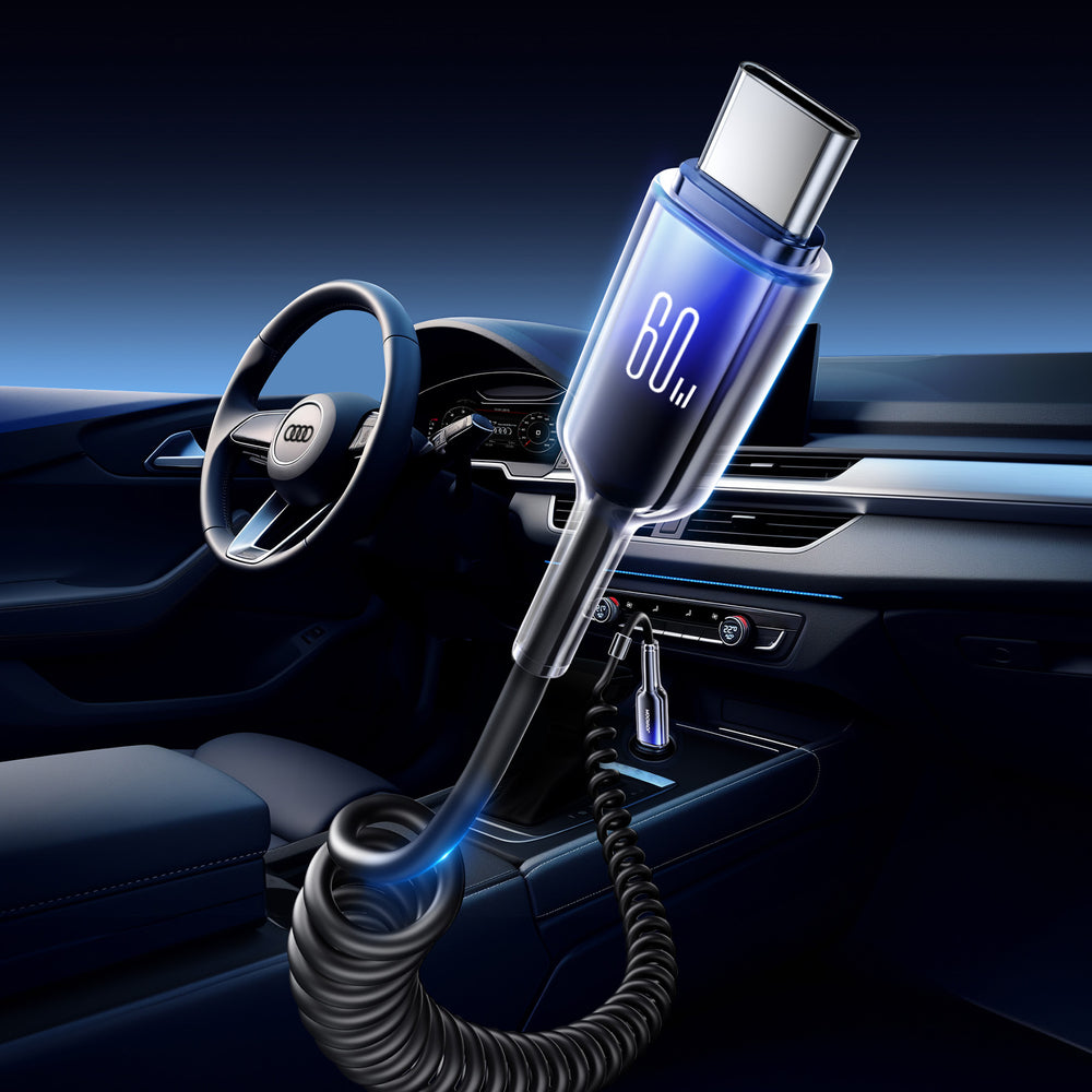 Joyroom S-A43 Crystal-Clear Series 60W USB-C - USB-C spiralkabel 1,5m - svart