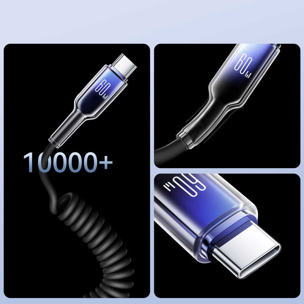 Joyroom S-A43 Crystal-Clear Series 60W USB-C - USB-C spiralkabel 1,5m - svart