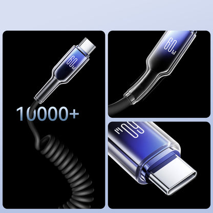 Joyroom S-A43 Crystal-Clear Series 60W USB-C - USB-C spiralkabel 1,5m - svart