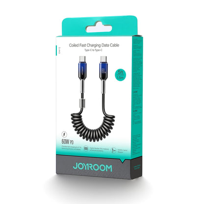 Joyroom S-A43 Crystal-Clear Series 60W USB-C - USB-C spiralkabel 1,5m - svart