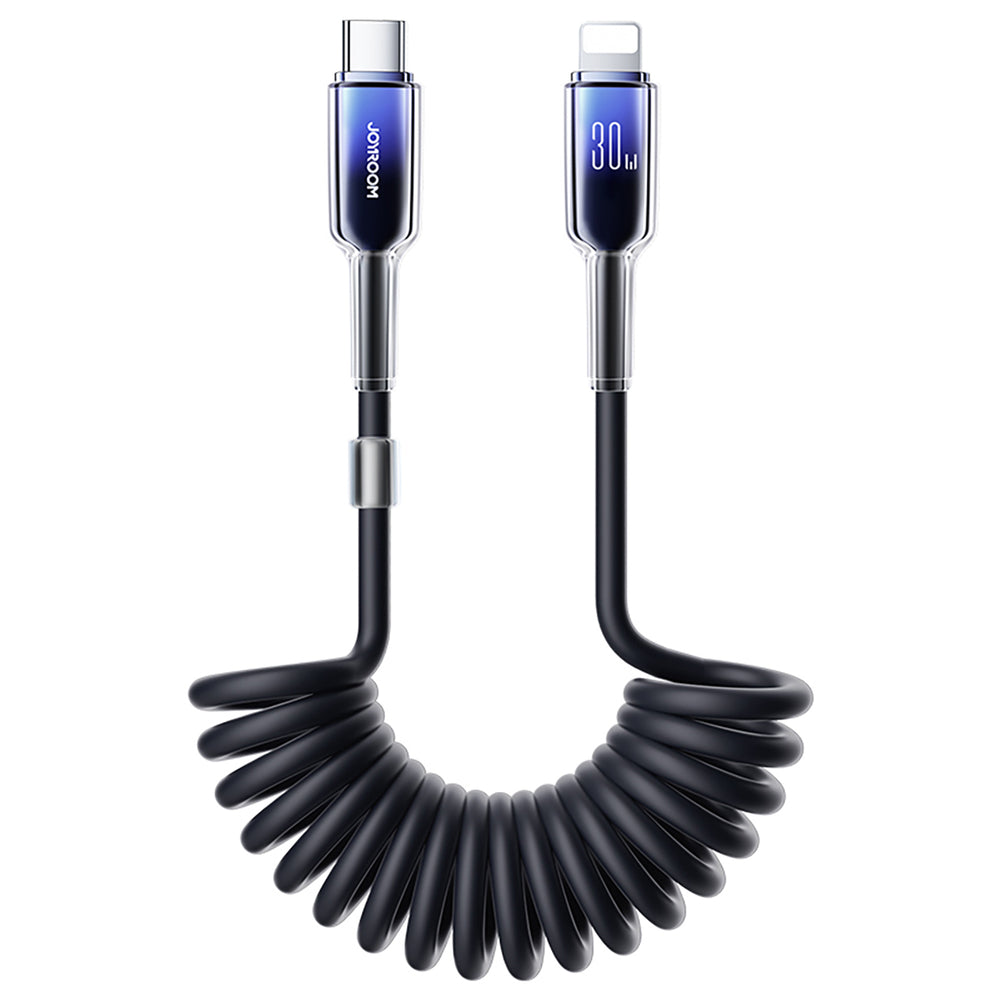 Joyroom S-A43 Crystal-Clear Series 30W USB-C - Lightning spiralkabel 1,5m - svart