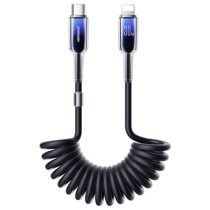 Joyroom S-A43 Crystal-Clear Series 30W USB-C - Lightning spiralkabel 1,5m - svart