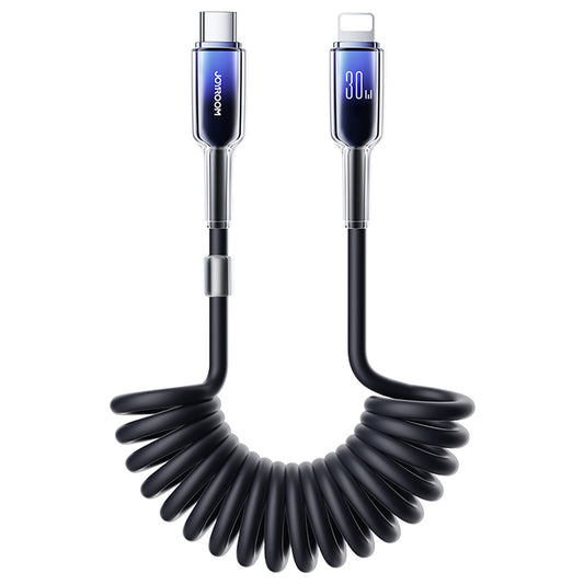 Joyroom S-A43 Crystal-Clear Series 30W USB-C - Lightning spiralkabel 1,5m - svart