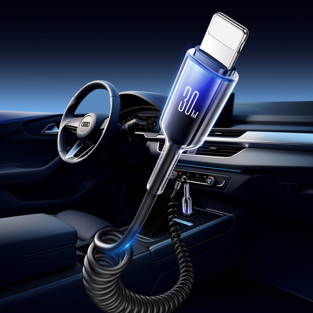 Joyroom S-A43 Crystal-Clear Series 30W USB-C - Lightning spiralkabel 1,5m - svart
