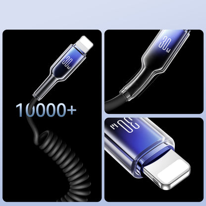 Joyroom S-A43 Crystal-Clear Series 30W USB-C - Lightning spiralkabel 1,5m - svart