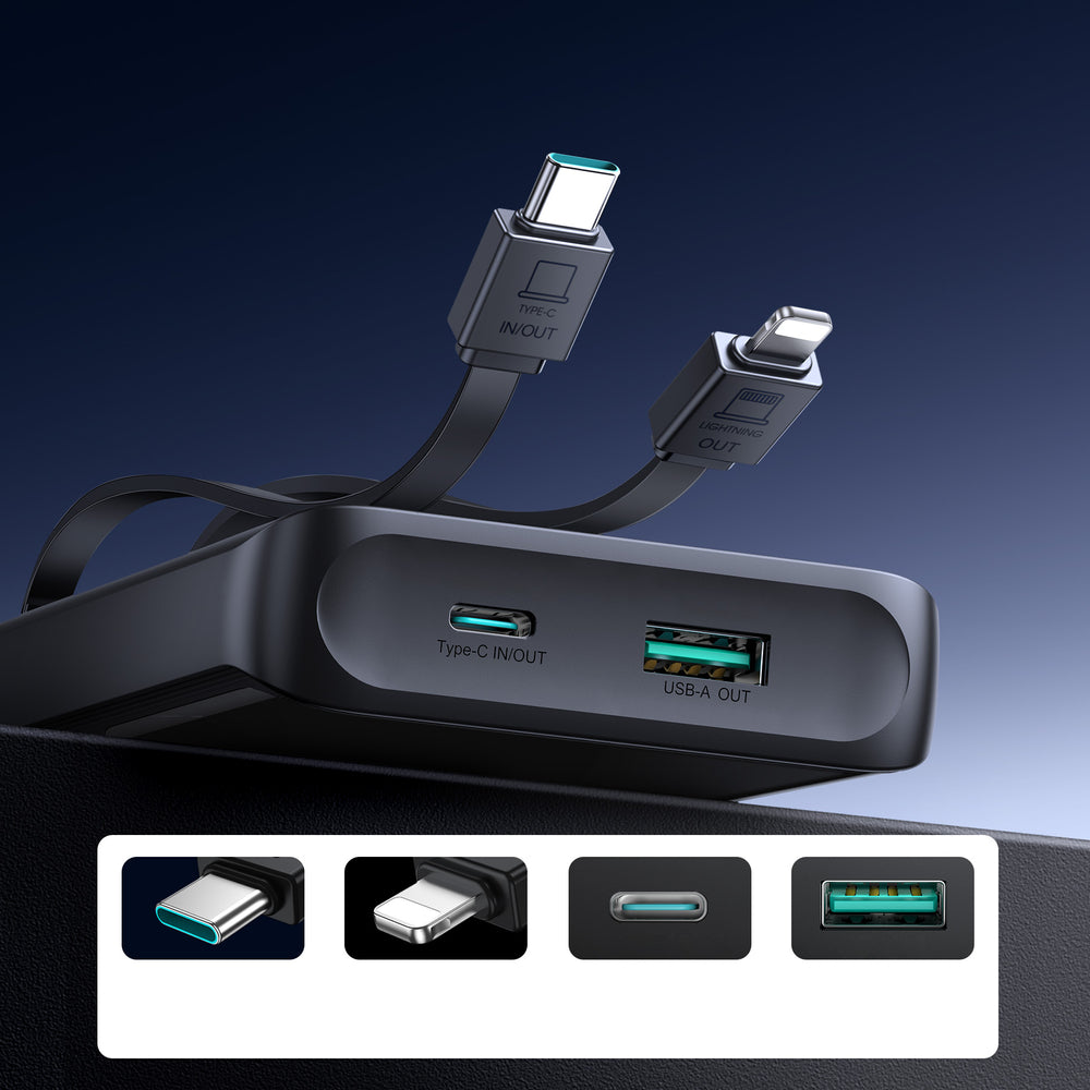 Joyroom JR-PBF19 22.5W 10000mAh Powerbank med två inbyggda kablar - svart