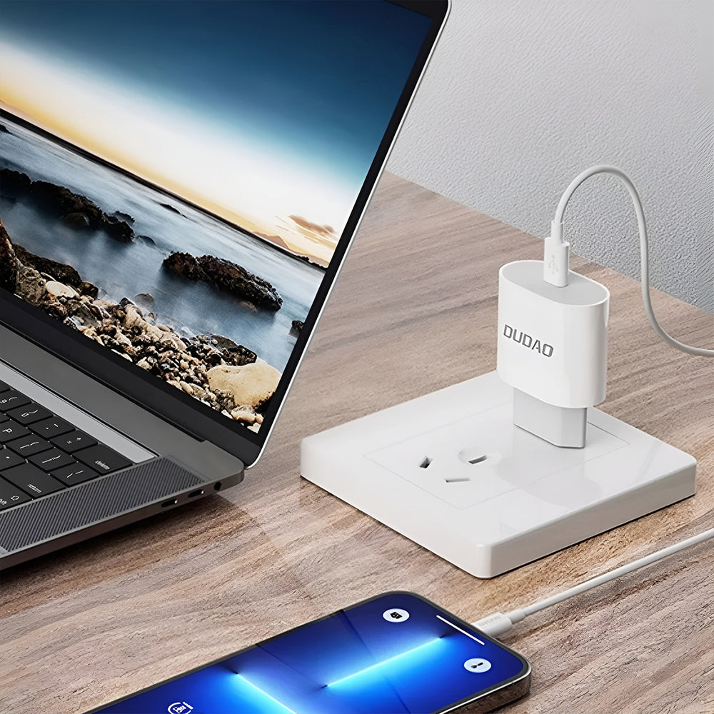 Dudao A14EUC PD 20W USB-C väggladdare med kabel - vit