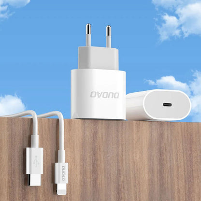 Dudao A14EUC PD 20W USB-C väggladdare med kabel - vit