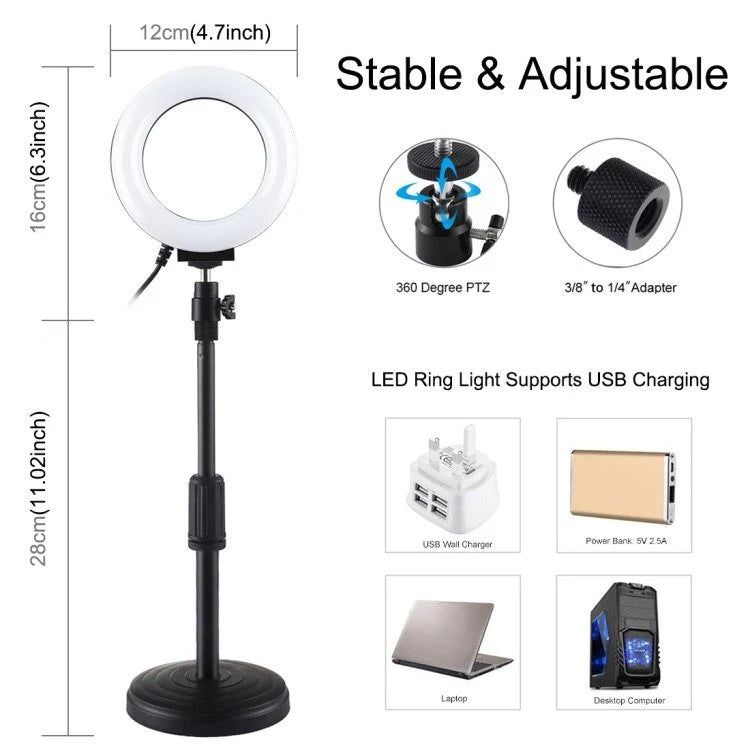 Puluz LED-ringlampa med justerbar bas PU391