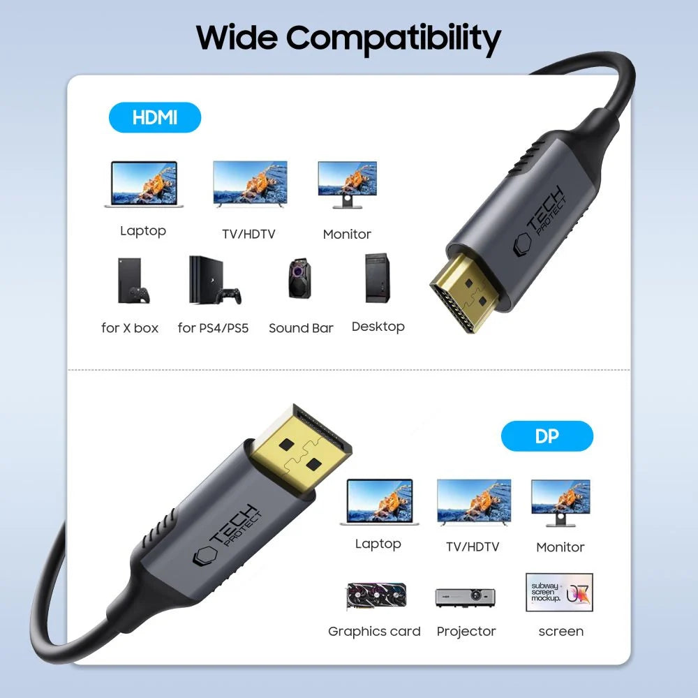 Tech-Protect UltraBoost DisplayPort / HDMI 2.0-kabel 4K 60Hz 2m - Svart