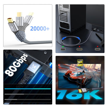 Wozinsky WPS-16AYL3S DisplayPort 2.1-kabel 80Gb/s 16K@60Hz 8K@120Hz 4K@240Hz HDR HDCP DSC 3m - Svart