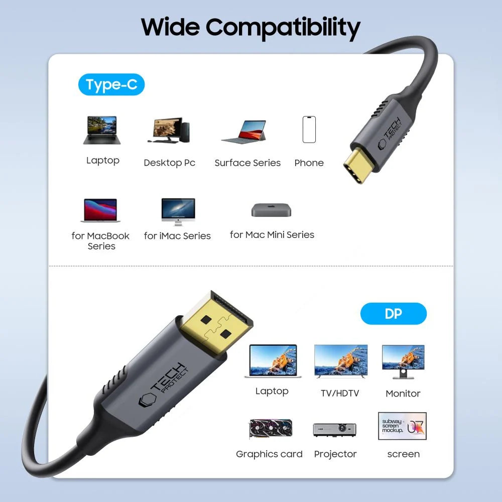 Tech-Protect UltraBoost USB-C till DisplayPort 1.4 8K 60Hz Kabel 180cm - Svart