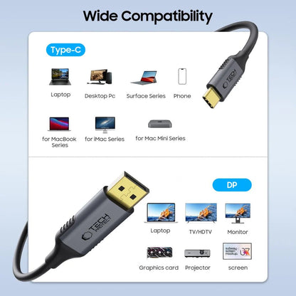 Tech-Protect UltraBoost USB-C till DisplayPort 1.4 8K 60Hz Kabel 180cm - Svart