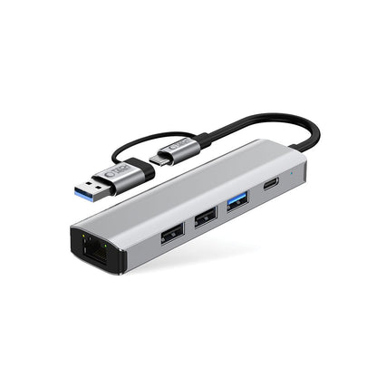 Tech-Protect HB03 HUB Adapter 5in1 USB-C + USB2.0 + USB3.0 + RJ45 - grått