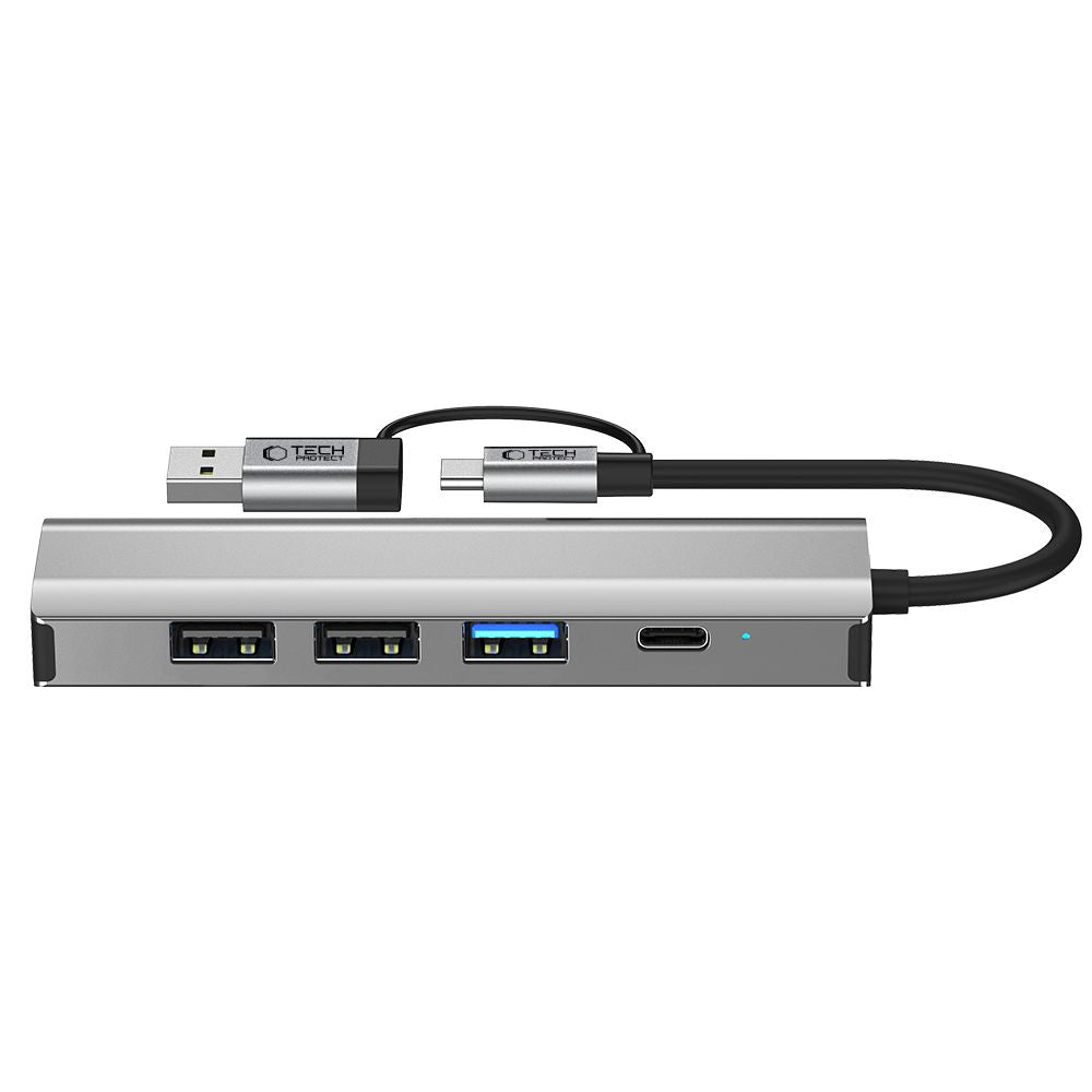 Tech-Protect HB03 HUB Adapter 5in1 USB-C + USB2.0 + USB3.0 + RJ45 - grått
