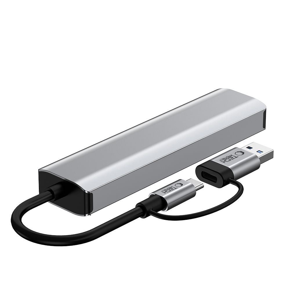 Tech-Protect HB03 HUB Adapter 5in1 USB-C + USB2.0 + USB3.0 + RJ45 - grått