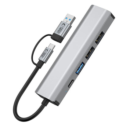 Tech-Protect HB03 HUB Adapter 5in1 USB-C + USB2.0 + USB3.0 + RJ45 - grått