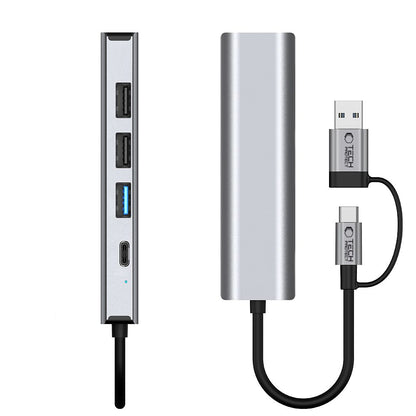Tech-Protect HB03 HUB Adapter 5in1 USB-C + USB2.0 + USB3.0 + RJ45 - grått