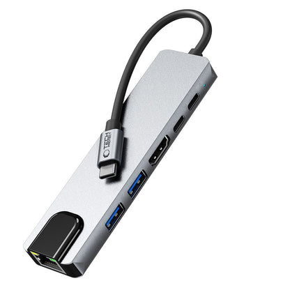 Tech-Protect HB02 HUB Adapter 6in1 USB-C + USB2.0 + USB3.0 + HDMI 4K 30Hz + RJ45 + PD100W - grått
